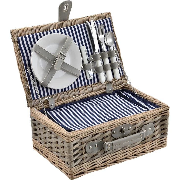 Picknickkorb mit Besteck-Set für 2 Personen Blau/Weiß casa. pro – Bild 1