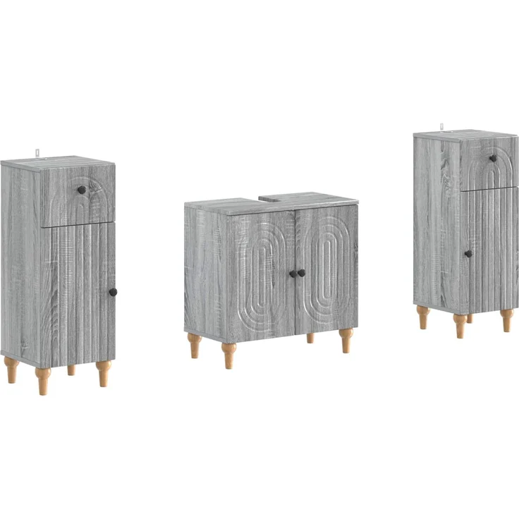 vidaXL 3-teiliges Badezimmer-Schranksystem ALKMAAR 3 stk. Sonoma-Grau 3417996 – Bild 2