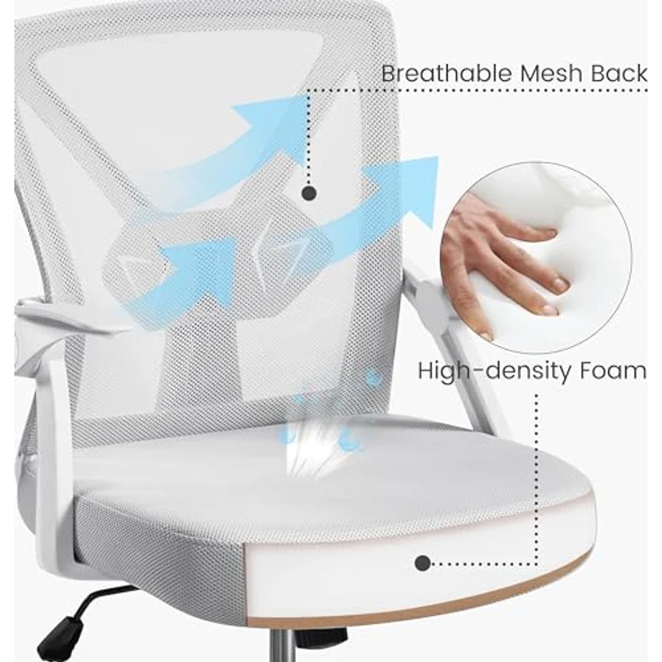 Yaheetech Bürostuhl Schreibtischstuhl mit hochklappbare Armlehnen, Drehstuhl aus Mesh, Office Chair Ergonomic, erstellbaren Lendenwirbelstütze, Wippfunktion, höhenverstellbar Hellgrau – Bild 3