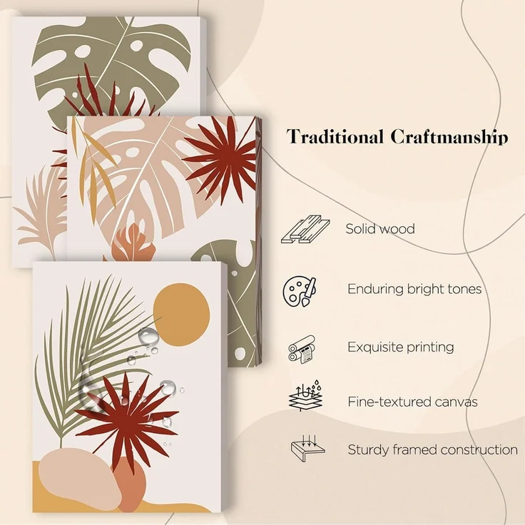 Boho Botanisch Bilder Salbeigrün Rotbraun Orange Abstract 40x30cm – Bild 5