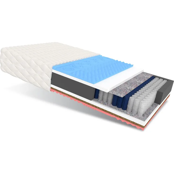Matratze 120x200 Taschenfederkern GINASO 7 Zonen H3 H4 22 cm Kokos Visco HR Schaum Polyurethanschaum JERSEY