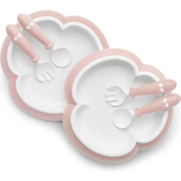 BABYBJÖRN Babyteller, Löffel und Gabel, 2er-Set Pastellrosa