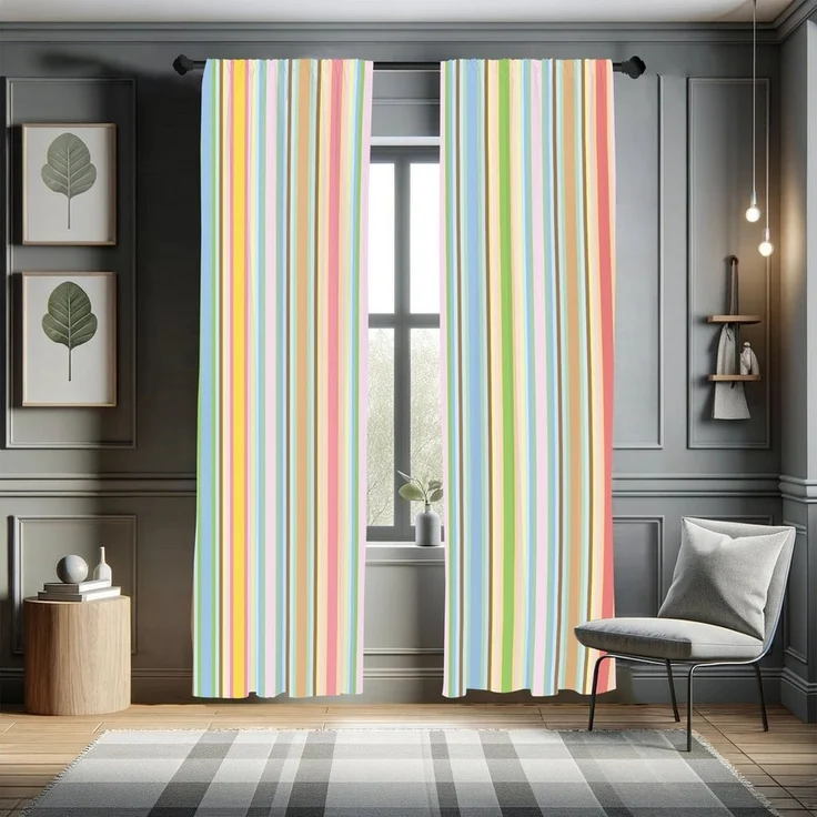 Abakuhaus Gardine Vorhang für Wohnzimmer Schlafzimmer Dekor, Microfaser, Jungs Barcode-Muster-Streifen – Bild 2