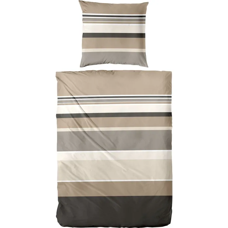Bettwäsche Mako-Satin Streifen beige-grau 155 x 220 cm