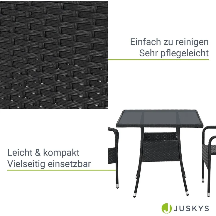 Juskys Polyrattan Gartentisch Yoro wetterfest - Balkontisch 80x80 cm eckig - Rattan Beistelltisch mit Glasplatte - kleiner Tisch für Balkon - Schwarz – Bild 4
