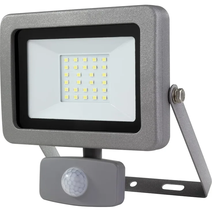 REV Außenlampe mit Bewegungsmelder FLARE - Wandlampe IP44, LED Lampe 10W, 900 Lumen, 6500K, Erfassungswinkel 120° auf 9m, silber