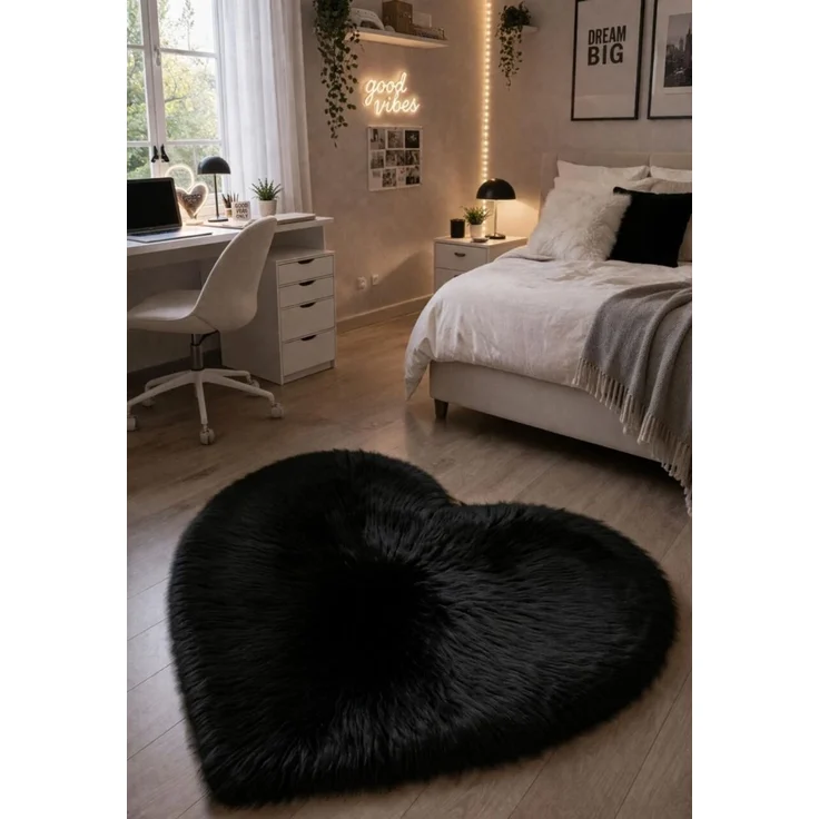 Lammfell Teppich Herz Schwarz – Bild 2