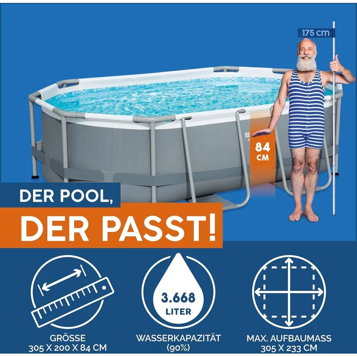 Best Way Pool-Set Grau 305 x 200 x 84 cm Stahl 42007937 – Bild 3