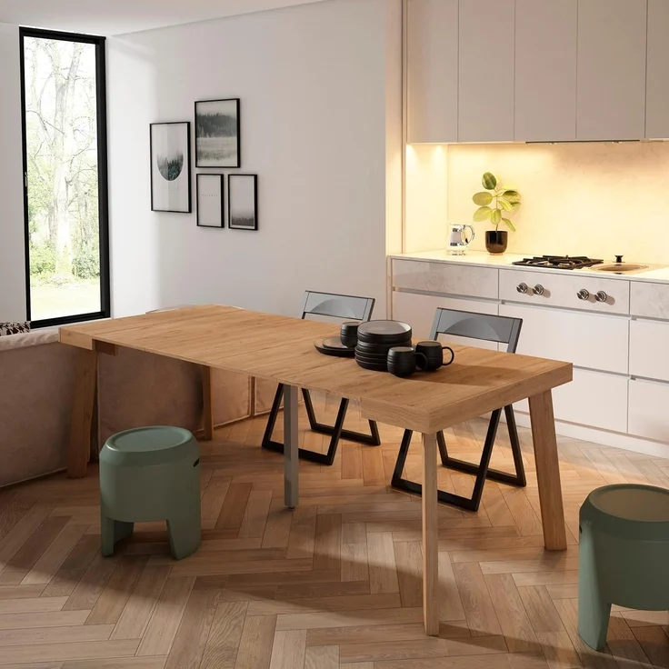 Skraut Home | Ausziehbarertisch | Multifunktionaler ausziehbarer | 220 | Für 10 Gäste | Hölzerne Beine | Moderner Stil | Eiche – Bild 2