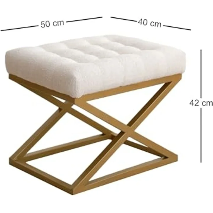 Atelier Del Sofa Stylish Pouffe with Metal Frame, Cream Teddy Fabric, 50 x 42 x 40 cm | Durable & Comfortable Seating for Modern Living Rooms & Bedrooms – Bild 2