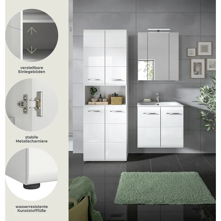Badezimmer-Set >Ice< in Weiß / Weiß Hochglanz - 135x185x46cm (BxHxT) – Bild 8
