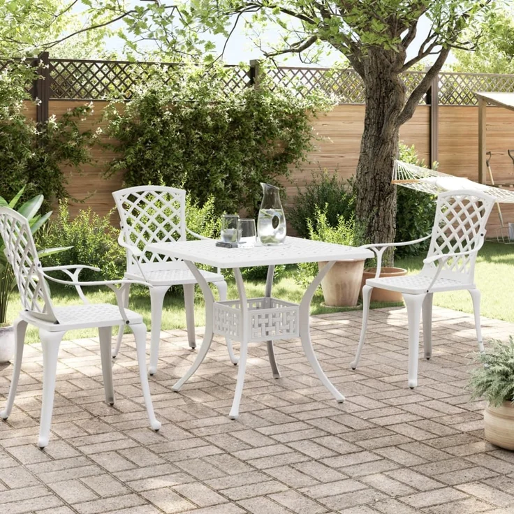 Gartentisch, Balkontisch, Beistelltisch Weiß 80x80x75 cm Aluminiumguss – Bild 3
