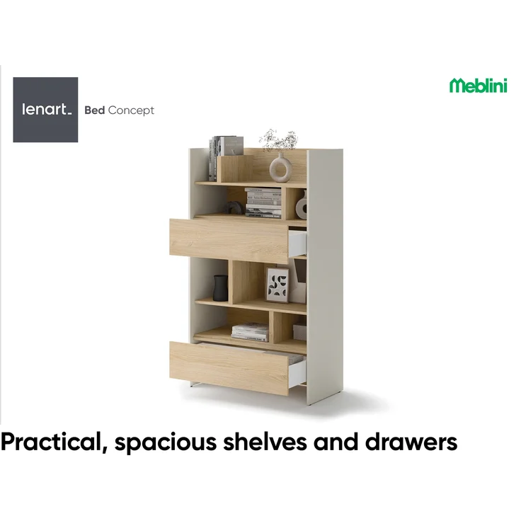 MEBLINI Wohnzimmerschrank für Schrankbett Bed Concept - Hochschrank mit Regalen, Fächern und Schubladen - BC-27 - Kaschmir/Nagano Eiche – Bild 3