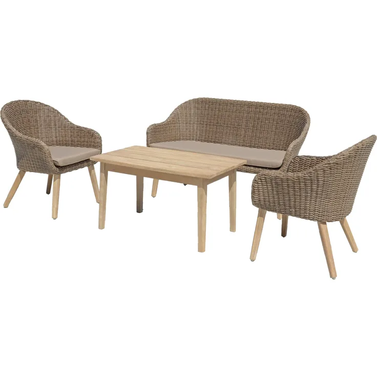 Garten-Sitzgruppe LISBON 4tlg. Kunststoffgeflecht - Akazie, Braun | Gartenmöbel-Set Gartengarnitur Garten-Essgruppe mit Stühlen und Esstisch