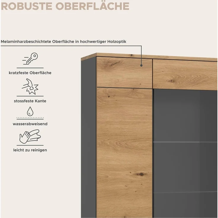 Vitrine (B/H/T: 190x80x37 cm) in Artisan Nachbildung – Bild 9