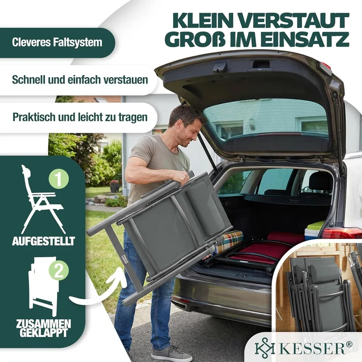 KESSER® Gartenstuhl Hochlehner mit Armlehnen | Aluminium Klappstuhl inkl. Kopfkissen Campingstuhl 7-Fach Verstellbar Rückenlehne | Atmungsaktiv & Wetterfest | Klappbar & Anti-Rutsch Anthrazit, 2 Stück – Bild 10