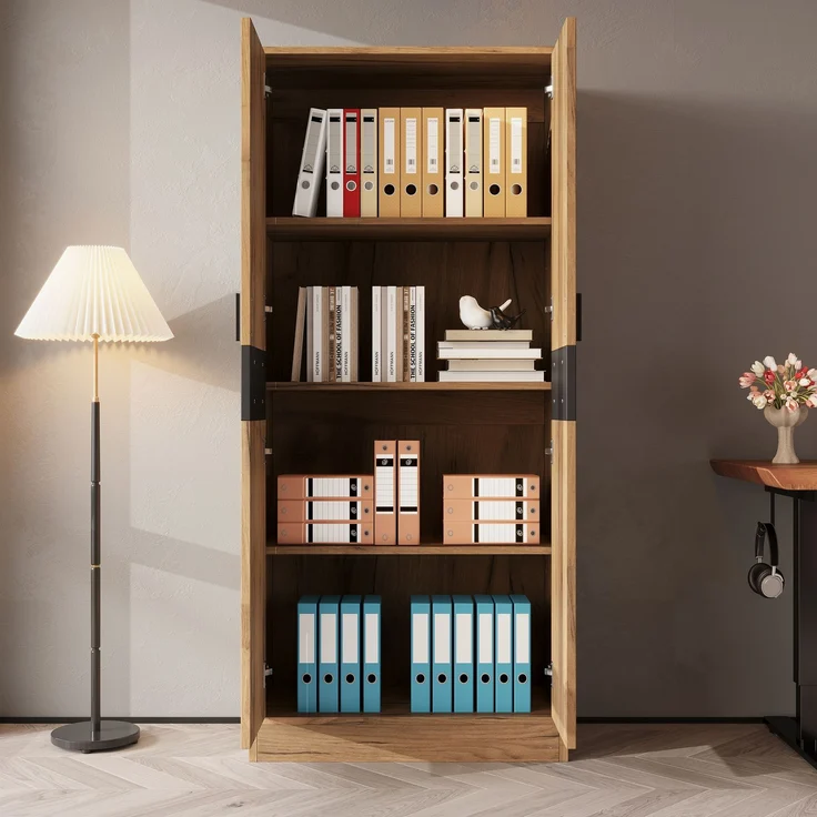ZUBALIYA Hochschrank 60x35x160 cm, mit verstellbaren Einlegeböden und Aktenschrank mit sanft schließender Tür, Aufbewahrungsschrank für Büro, Wohnzimmer und Flur,Aktenschränke,Sideboard – Bild 2