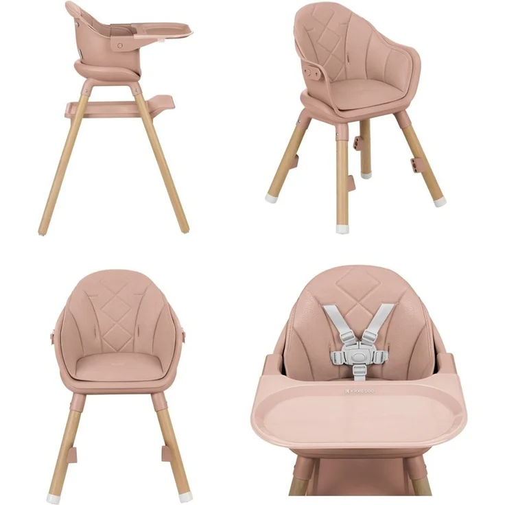 Kikkaboo Kinderhochstuhl Woody 3 in 1 Holzbeine Kinderstuhl Fußstütze Tablett pink – Bild 3