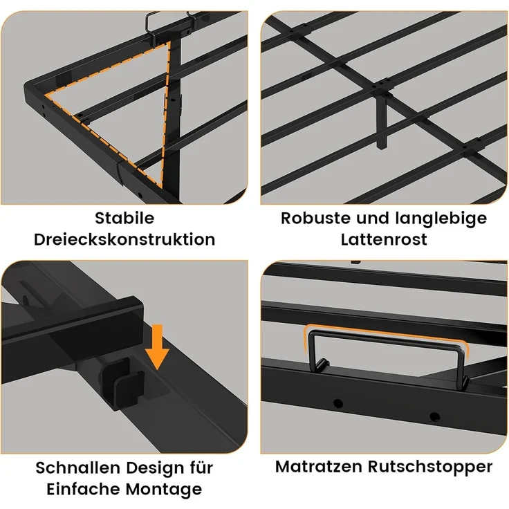COMHOMA Bettrahmen Metallbett Gästebett Bettgestell aus Metall, mit LED & Steckdosen, Jugendbett 120x190, App & Fernbedienung, stabile Konstruktion mit Lattenrost, 180 kg – Bild 7