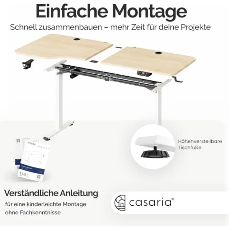 Casaria Elektrischer Schreibtisch L-Form 160x75cm, Höhenverstellbar 73-118cm mit LCD-Display und Stahlgestell in Beige, inkl. Tassen- und Kopfhörerhalter – Bild 7