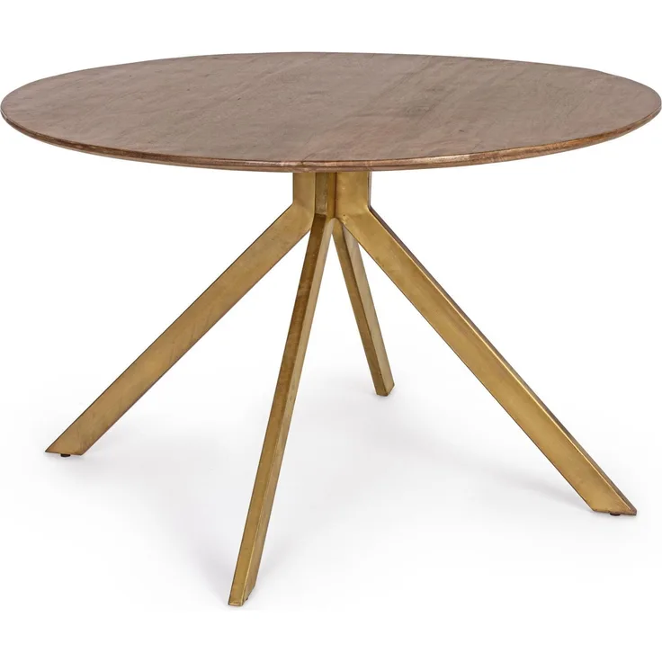 Esstisch Masherma aus Mangoholz Naturbraun, Metallgestell Messing-beschichtet, Vintage Stil, rund, Ø 120 cm