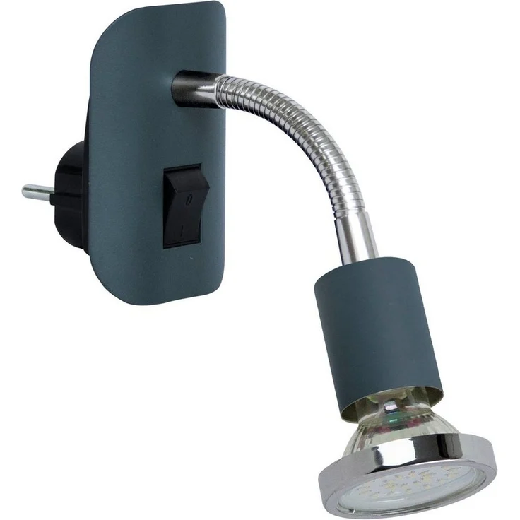 TRANGO LED Steckdosenleuchte, 11-055 Steckerleuchte im Anthrazit-Schwarz Steckerlicht *FLEXI* Nachtlicht inkl. je 1x GU10 3000K warmweiß LED Leuchtmittel Chrom Ring, ON/OFF Schalter Leselampe, Wandlampe, Küchenlampe – Bild 2