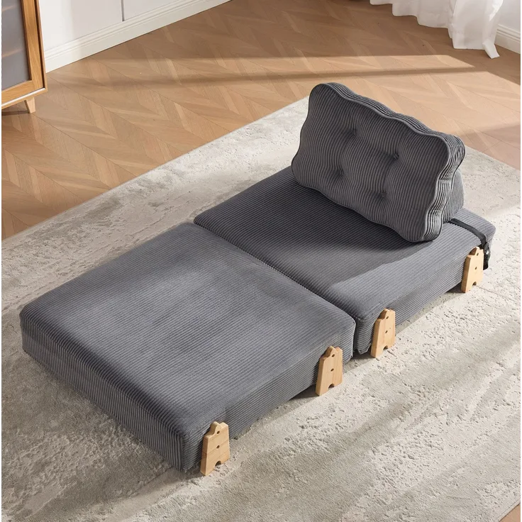 Schlafsessel 90 x 86 x 84 cm in Dunkelgrau – klappbar mit Cordbezug und Holzgestell