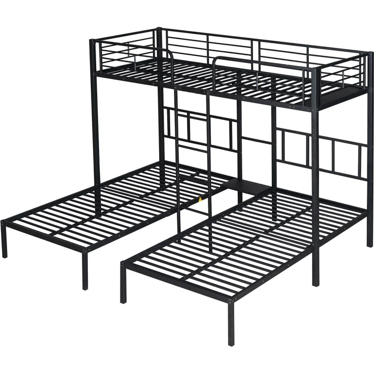 Merax Etagenbett Dreierbett Kinderbett Metallbett mit Leiter 90x200cm*3, schwarz – Bild 6
