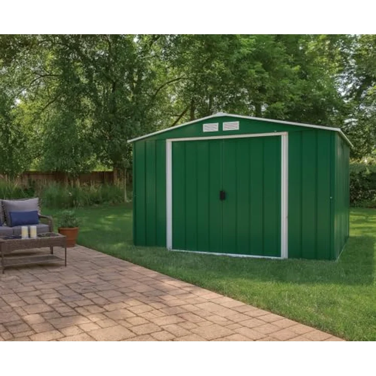 Duramax ECO 10x10 (9.16 m²) Metallgerätehaus, feuerverzinktes Metall gerätehaus - Geräteschuppen, verstärkte Dachkonstruktion, wartungsfreier und wetterfester Metallschuppen, Grün – Bild 4
