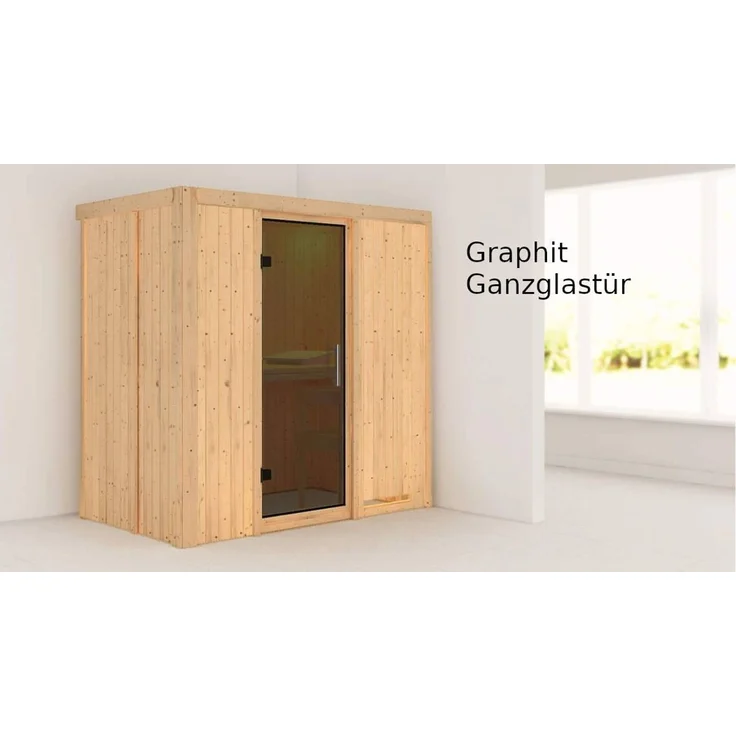 Karibu Sauna Variado + 9kW Saunaofen mit ext. Steuerung Easy Graphit-Ganzglastür – Bild 6