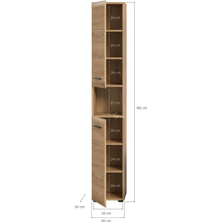 Hochschrank (B/H/T: 30x185x30 cm) in Artisan Oak Nachbildung und Artisan Oak Nachbildung – Bild 4