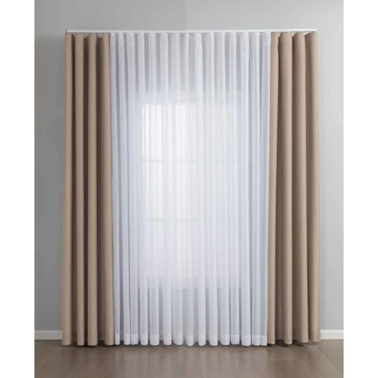 Gardinenbox Vorhang (3 St), Multifunktionsband, blickdicht, Cationic, 2 Vorhänge Leinenoptik, 1 Gardine Voile Batist 2025100-110S1 – Bild 2
