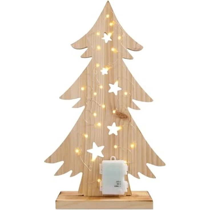 näve LED Baum Tannenbaum, Weihnachtsdeko aus Holz, Timerfunktion, LED fest integriert, Warmweiß, Holz-Stehleuchte, Höhe ca. 47,5 cm, Batteriebetrieben – Bild 3