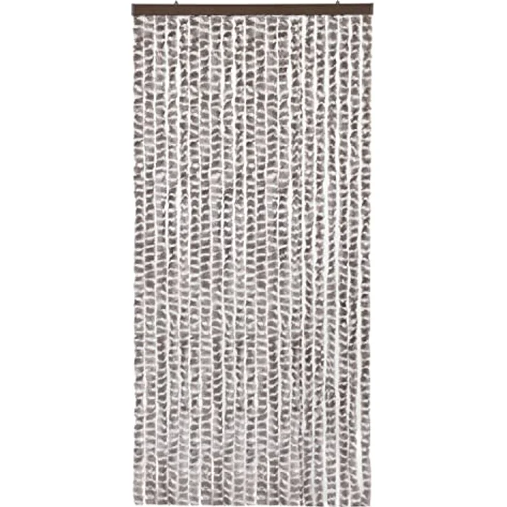 Moritz Flauschvorhang aus Chenille 100 x 230 cm taupe weiß gesteift Türvorhang als Fliegenschutz Insektenschutz für Camping Wohnwagen – Bild 3