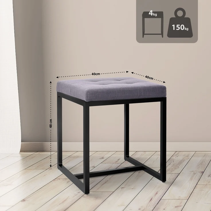 CLP Sitzhocker Barci mit Polsterung und schwarzem Eisengestell,dunkelgrau Stoff – Bild 2