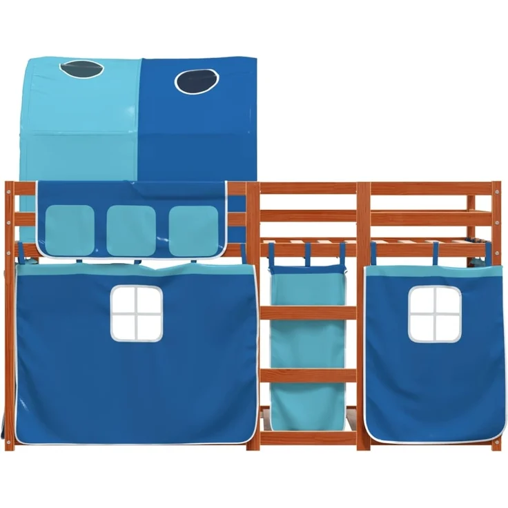 vidaXL Etagenbett mit Vorhängen Blau 90x200 cm Massivholz Kiefer 3284037 – Bild 3