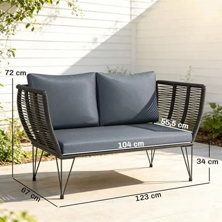Outsunny Gartensofa 2-Sitzer Sofa mit Kissen, Balkon Sofa 1 Teile, 123 x 67 x 72 cm Hellgrau – Bild 3