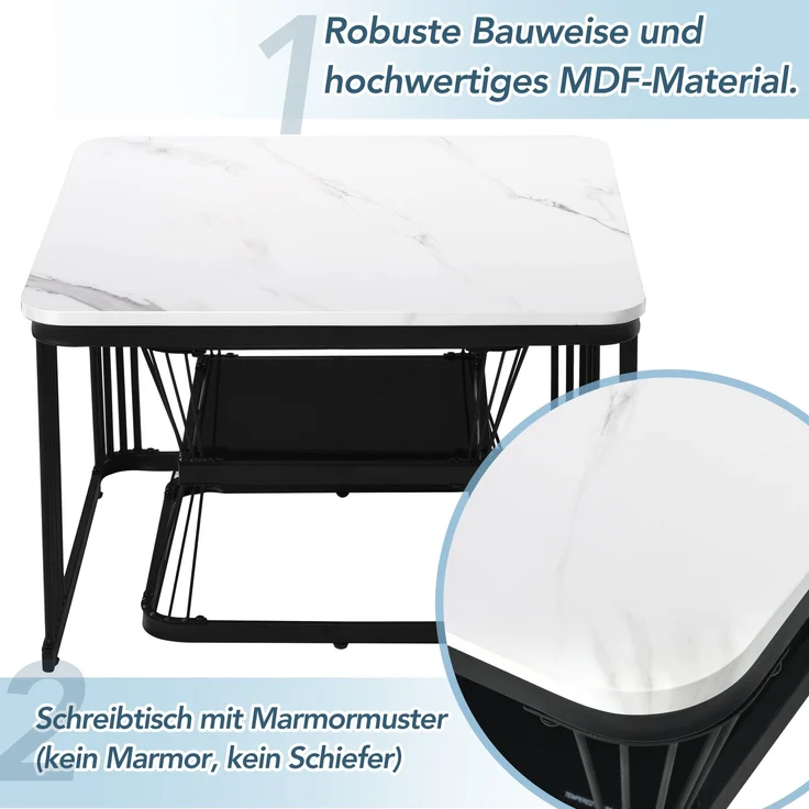 2er-Set Beistelltische, Marmoroptik weiß/schwarz, 65x65x45 & 45x45x39,5 cm – Bild 5