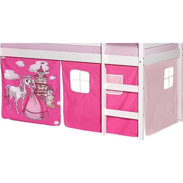 IDIMEX Vorhang PRINZESSIN, Hochbett Vorhang mit Prinzessin und Einhorn 3 teilig, 2 Fenster pink