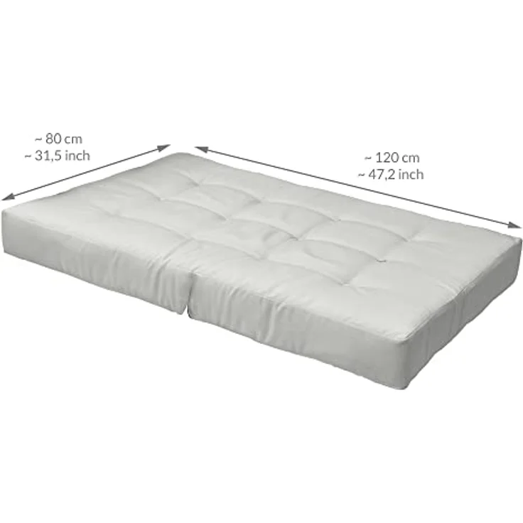 Beautissu Palettenkissen ECO Elements, Hellgrau, 80x15x120 cm, robustes Outdoor-Sitzkissen mit Karo-Struktur und Zierknöpfen – Bild 2