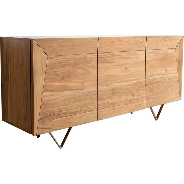Sideboard Kayu 145x40x70 cm Akazie Natur 3 Türen V-Fuß