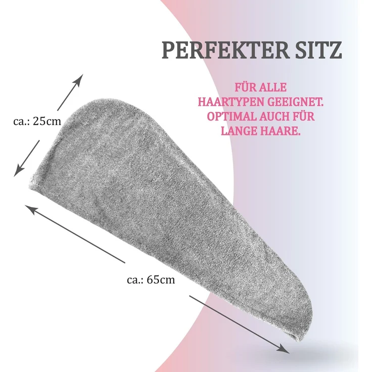 Haarturban ( Grau ) Cozy mit Knopf - 25x65cm ( One SIze ) Superweich Flauschig - Saugstark, Handtuch Haare Turban Haarhandtuch Schnelltrocknend – Bild 2