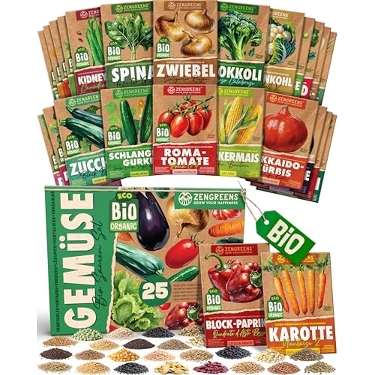 ZenGreens® - Bio Gemüsesamen im 25er Set - 25 Gemüse Samen für den einfachen Anbau im Garten, Balkon oder Hochbeet - Pflanzensamen - Saatgut – Bild 2