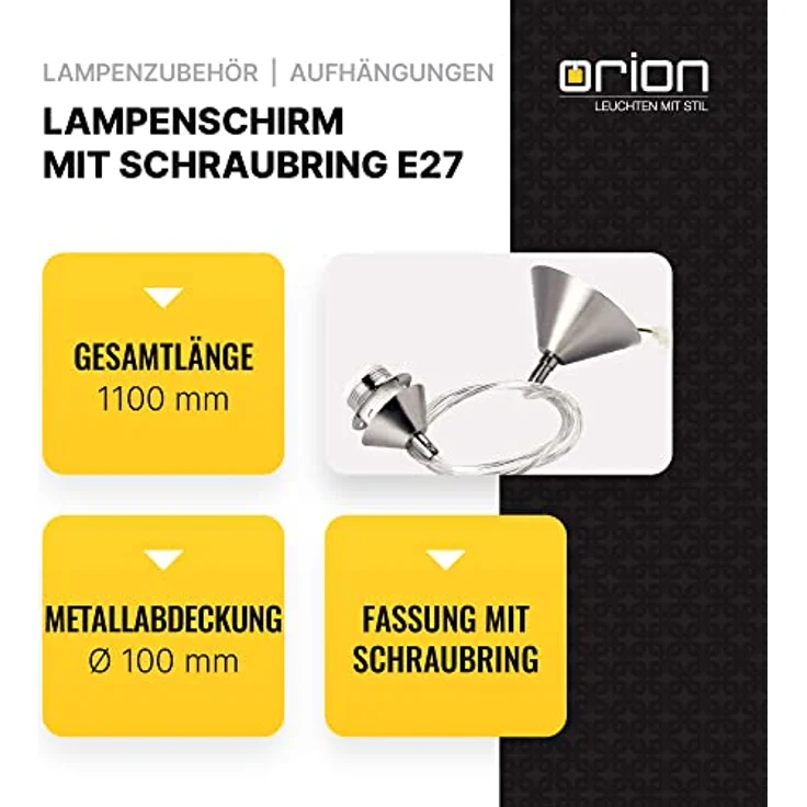 Orion Schnurpendel E27 satin, 1,1 m Kabelpendel für individuelle Leuchtenlösungen, satiniert – Bild 4