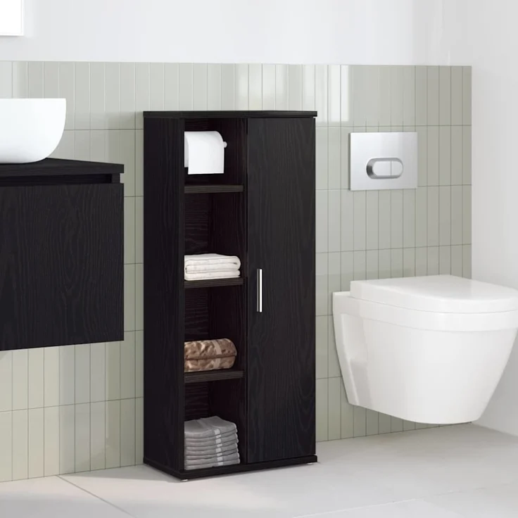 vidaXL Badezimmerschrank mit Rollenhalter Schwarz 39x22x90 cm 858525 – Bild 4
