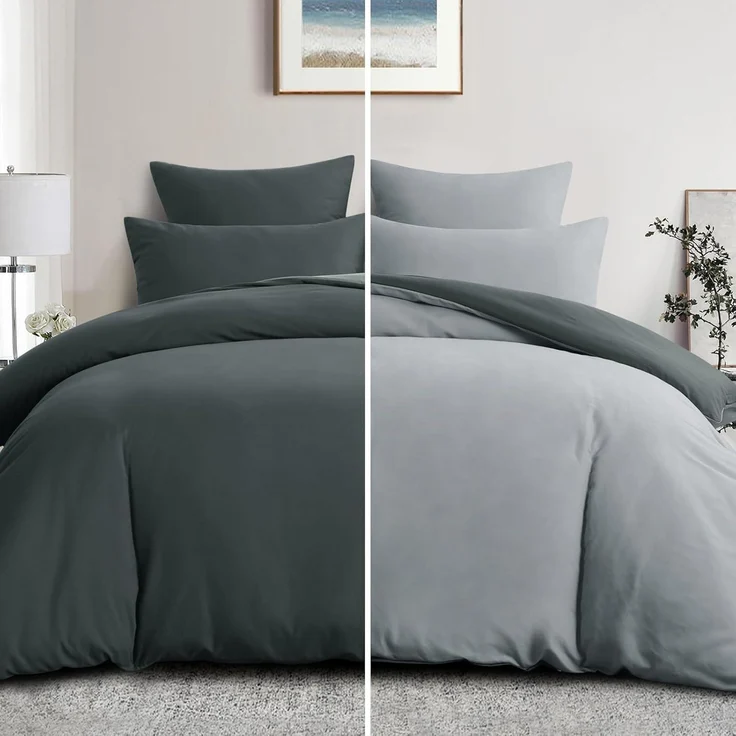 Wendebettwäsche 135x200 Grau 4tlg Mikrofaser Reißverschluss – Bild 2