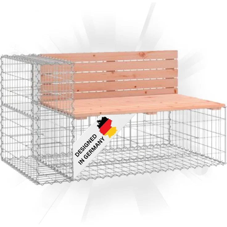 DELUKE® Gartenbank Gabionen INO aus Stahl 122x71x65,5cm Massivholz Douglasie Gabionenbank Gartenbank mit Sitzfläche aus Gabionen Steinkorb Gabionengitter Ziergabione Drahtkorb befüllbar – Bild 1