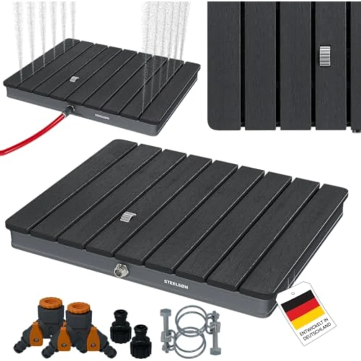 STEELSØN 'Samaya' Bodendusche rechteckig, Gartendusche anthrazit/grau, Campingdusche wetterfest, Saunadusche, Fontänenhöhe bis zu 4m, inkl. Fußrad – Bild 2