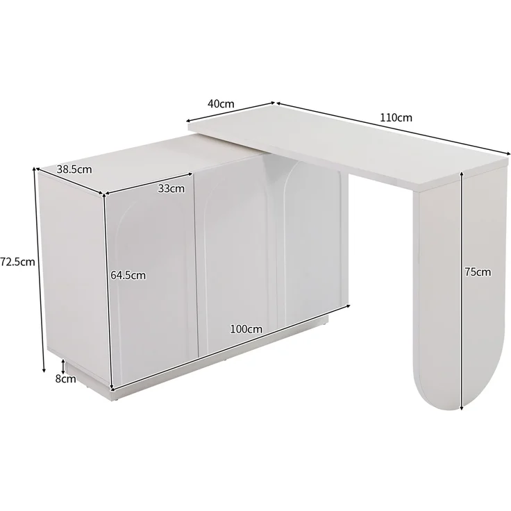 Schreibtisch aus MDF, 360° drehbar mit Stauraum, 110 cm, Weiß – Bild 6