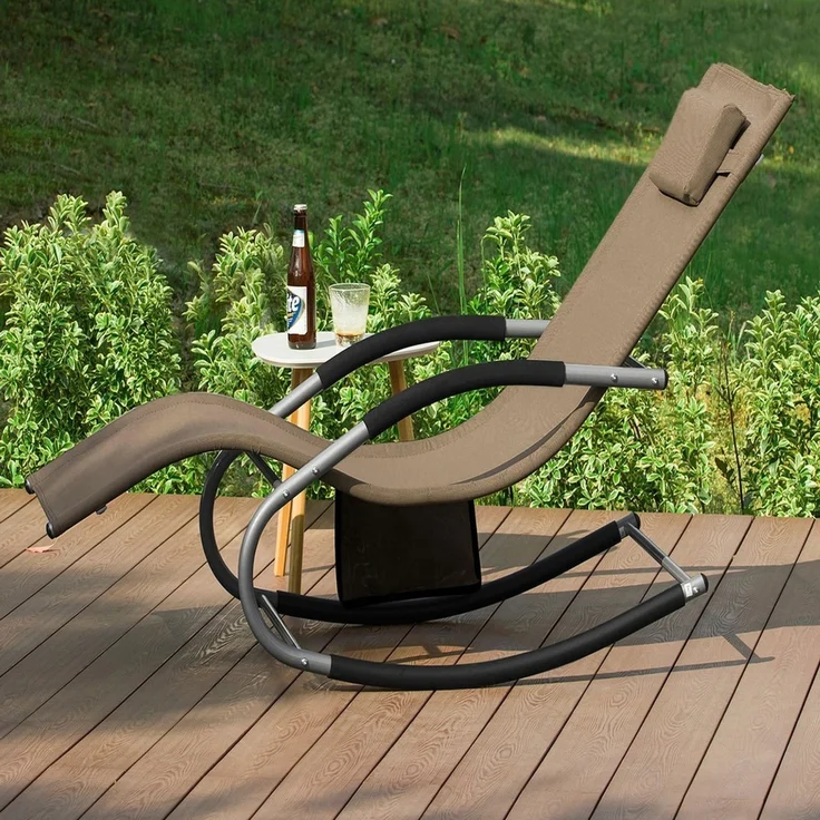 SoBuy OGS28-BR Schaukelstuhl Garten, Textilene, Lackiert, Braun, 150 x 87 x 63 cm – Bild 10